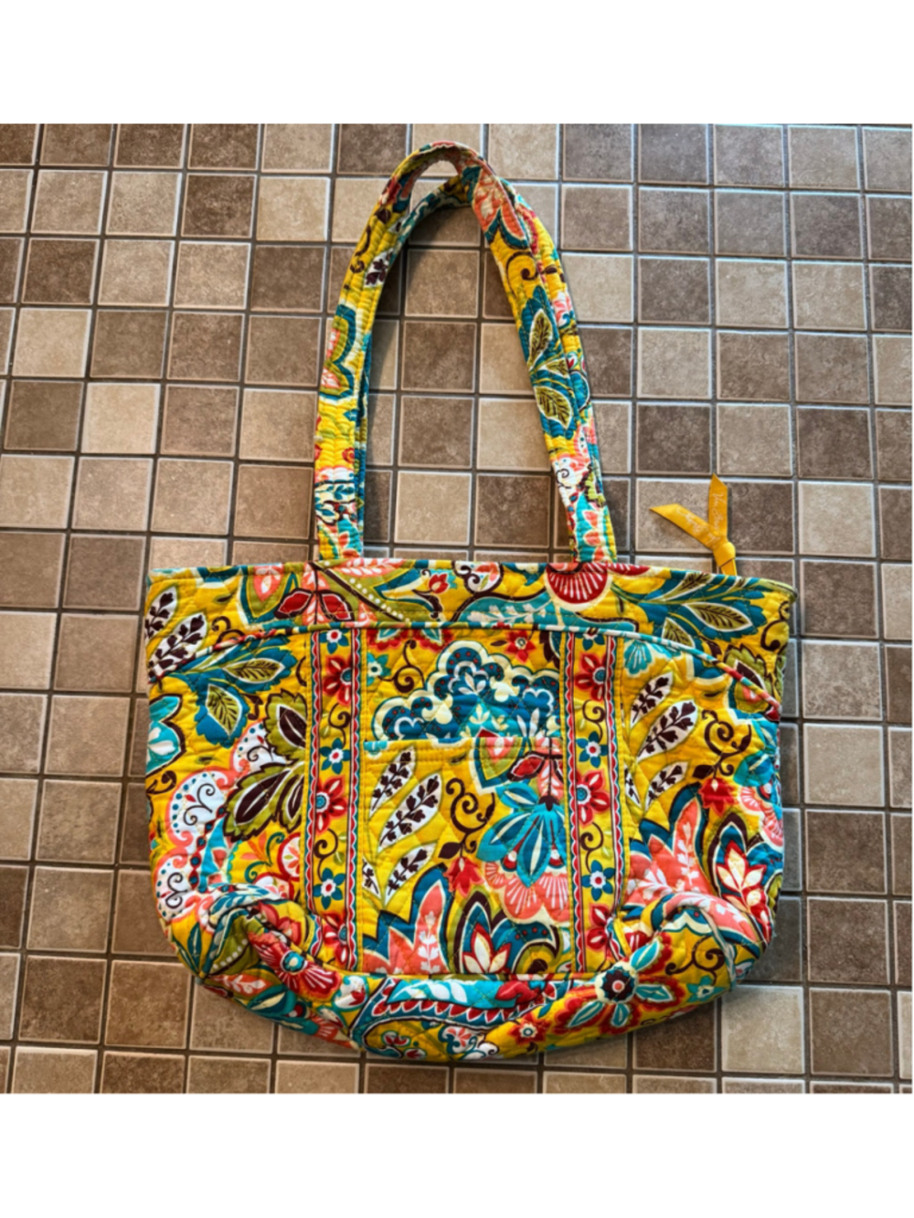Women's Vera Bradley Quilted Tote Bag One Size Yellow Teal Floral